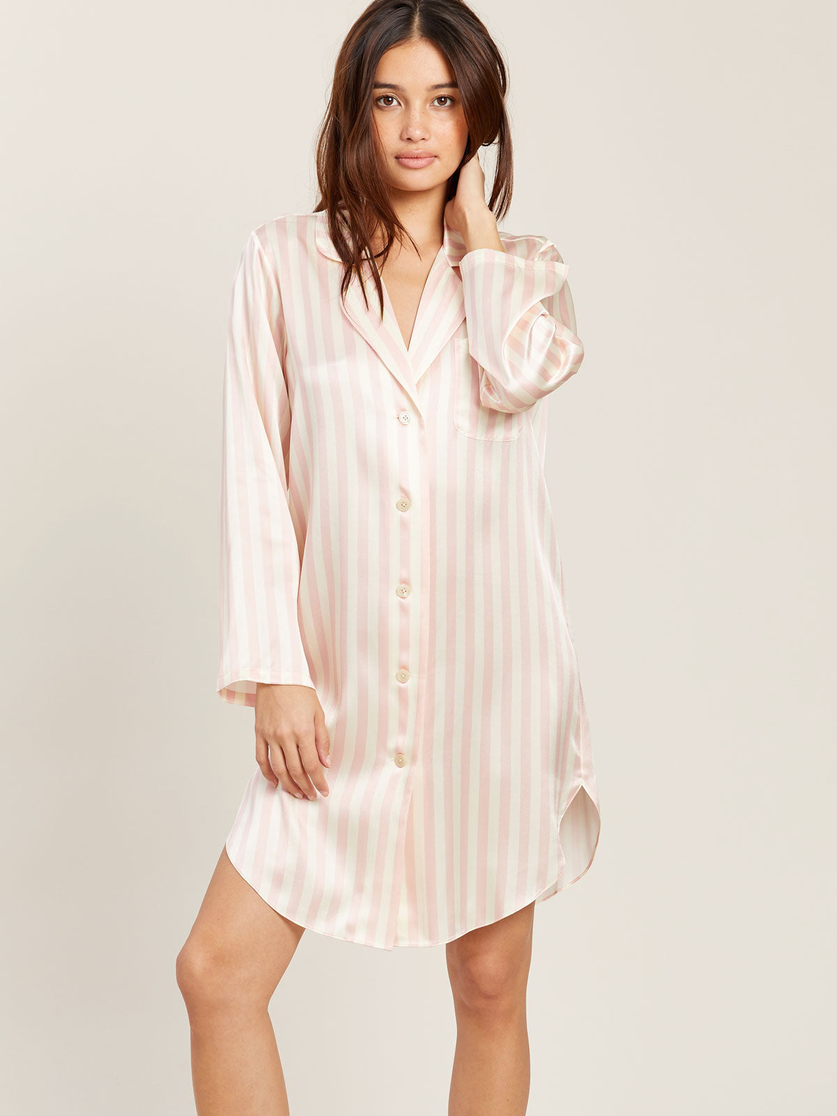 Jillian Night Shirt in Petal Stripe | Designer & Luxury Sleep Shirts