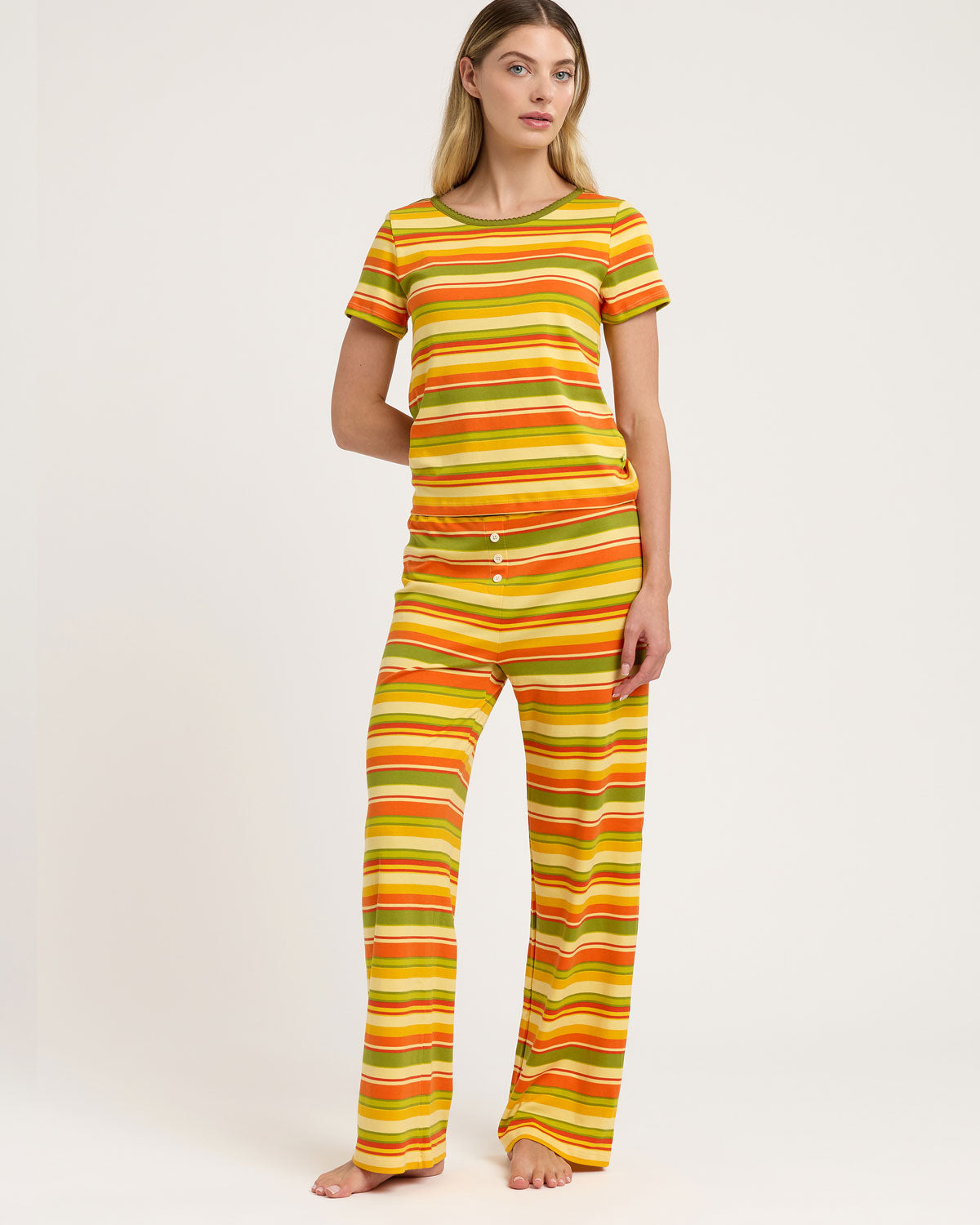 Baby Jean Long PJ Set in Autumn Stripe By Morgan Lane