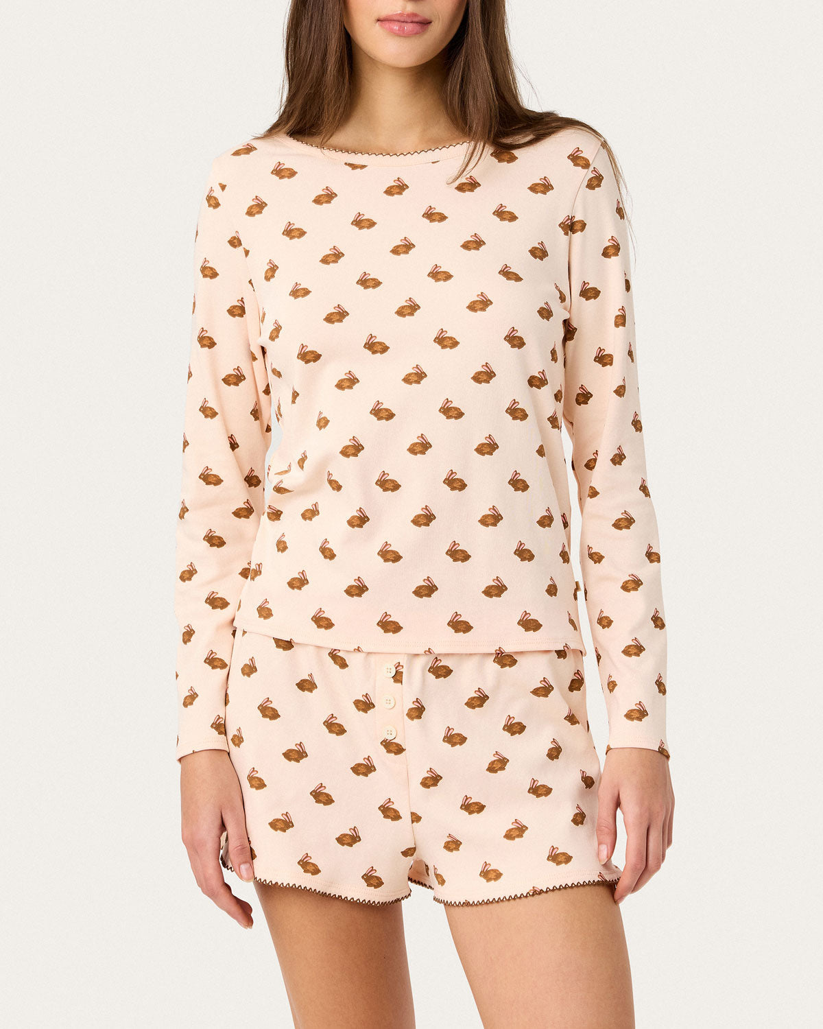 Ellie Shortie PJ Set in Chocolate Bunny By Morgan Lane
