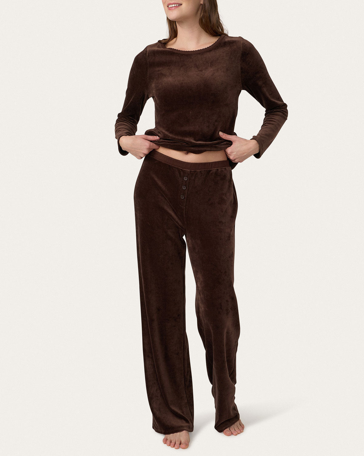 Ellie Lounge Set in Coffee Velour By Morgan Lane