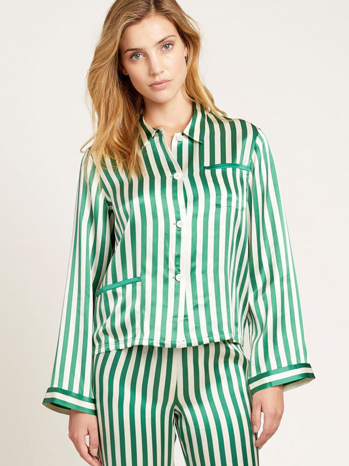Ruthie Top in Emerald  Ready-to-Wear Designer Silk Pajama Top